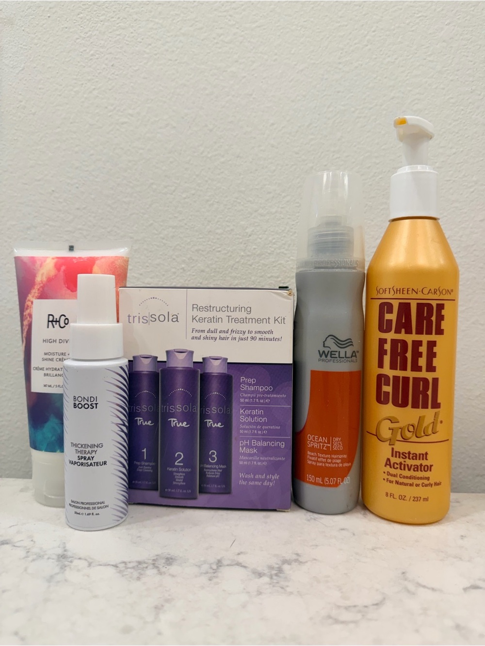 Hair Care Bundle of 5 items with R+Co, Trisola, Bondi Boost, Wella, SoftSheen